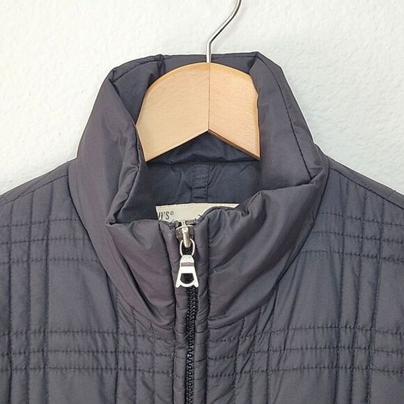 LEVI'S Black Plaid Quilted Long Puffer Coat Jacket size XS Neutral Warm Winter - Picture 2 of 16